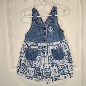 Vintage Baby Gymboree Blue Denim Floral Patch Overalls Romper